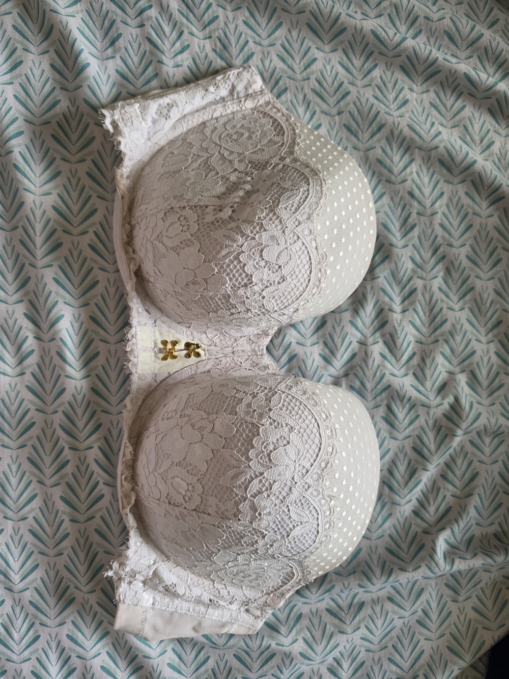 Cacique Cream Lace Strapless Bra with Gold Accent
